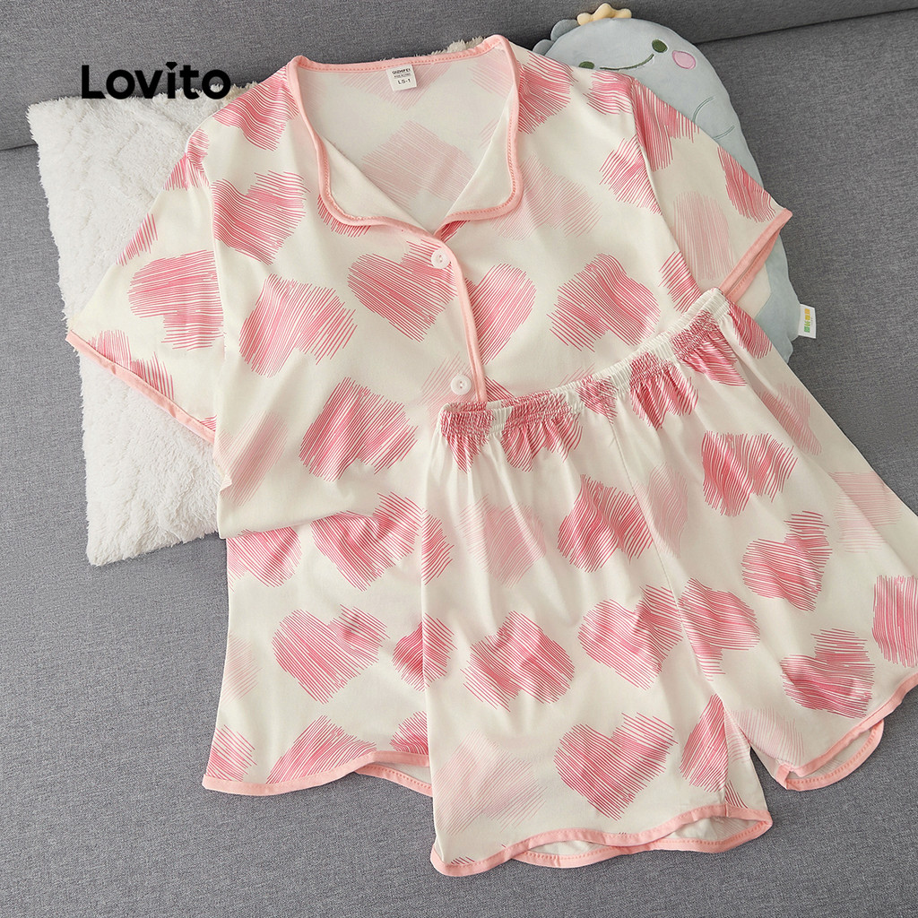 Detalhes do Lovito Conjunto de Pijamas Fofos Pack de 2 Estilo Primavera/verão 1 Conjunto de Pijamas LNE117142