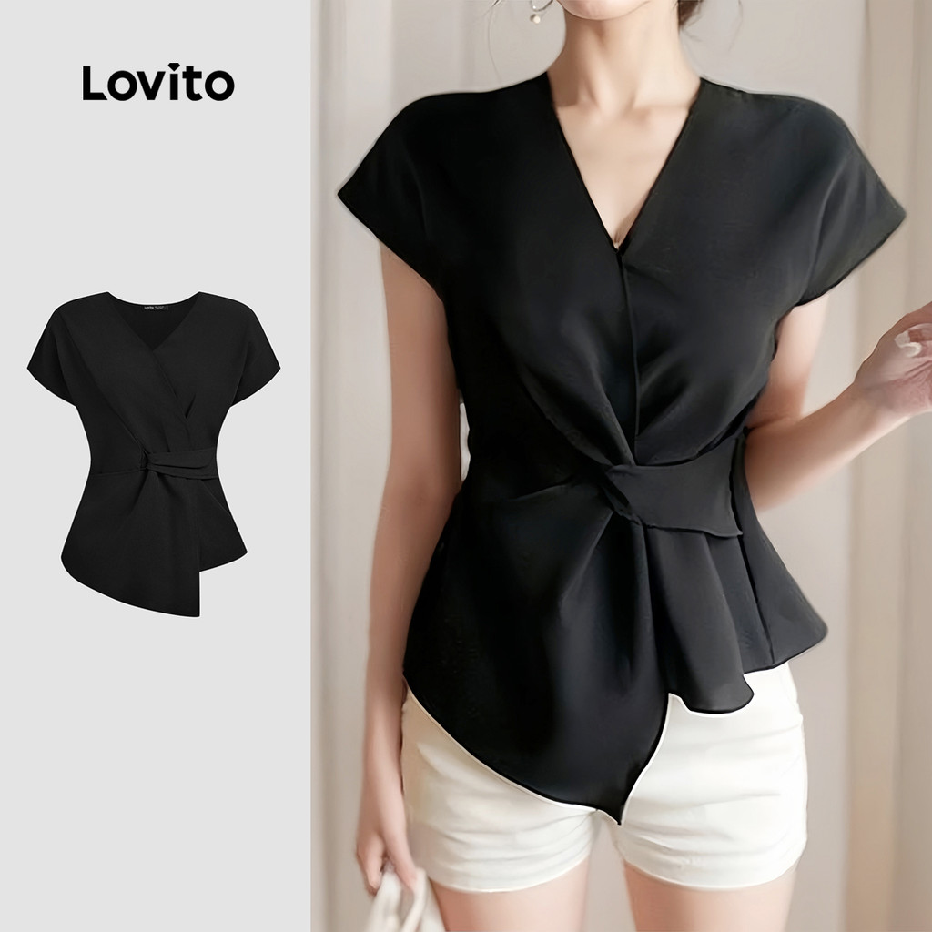 Lovito Blusa Feminina Elegante Assimétrica Macia E Confortável Blusa Preta Primavera/verão L137ED190 em Oferta na Shopee