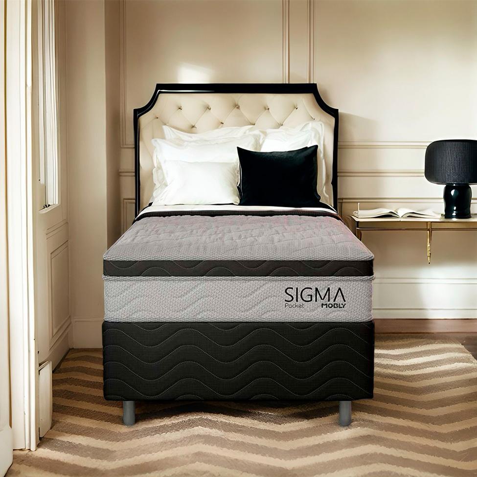 Cama Box com Colchão Solteiro Giorgia Molas Ensacadas (22x88x188) Branco e Cinza em Oferta na Shopee