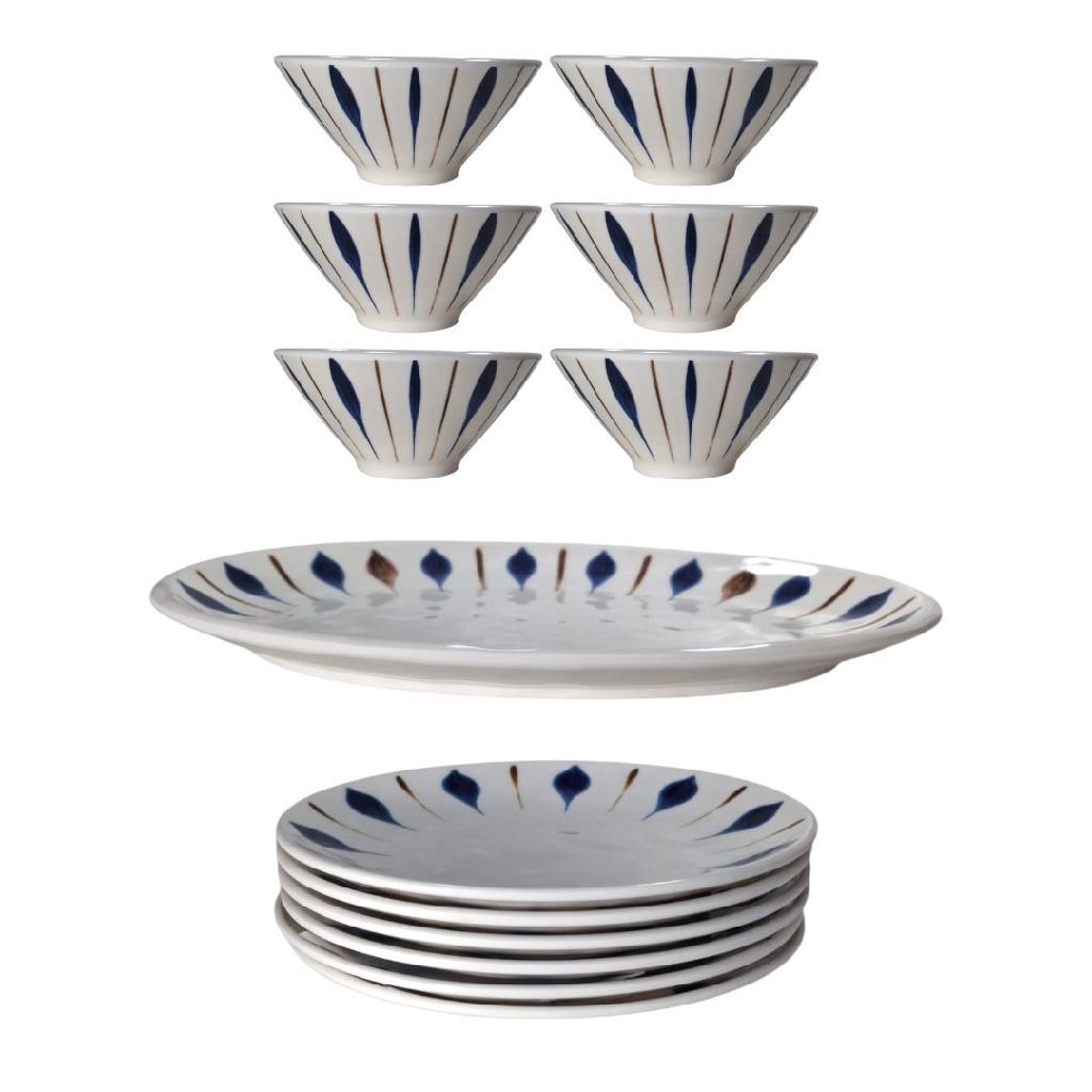 Kit Mahalo Melamina Jogo 6 Pratos 23cm Sobremesa 6 Tigelas Bowls Cumbuca 550ml 1 Travessa 32cm
