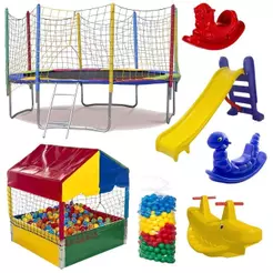 Kit Pula Pula 3,05m + Piscina De Bolinhas 1m + 500 Bolinhas + Escorrega Médio + 2 Gangorra 1l + 1 G2