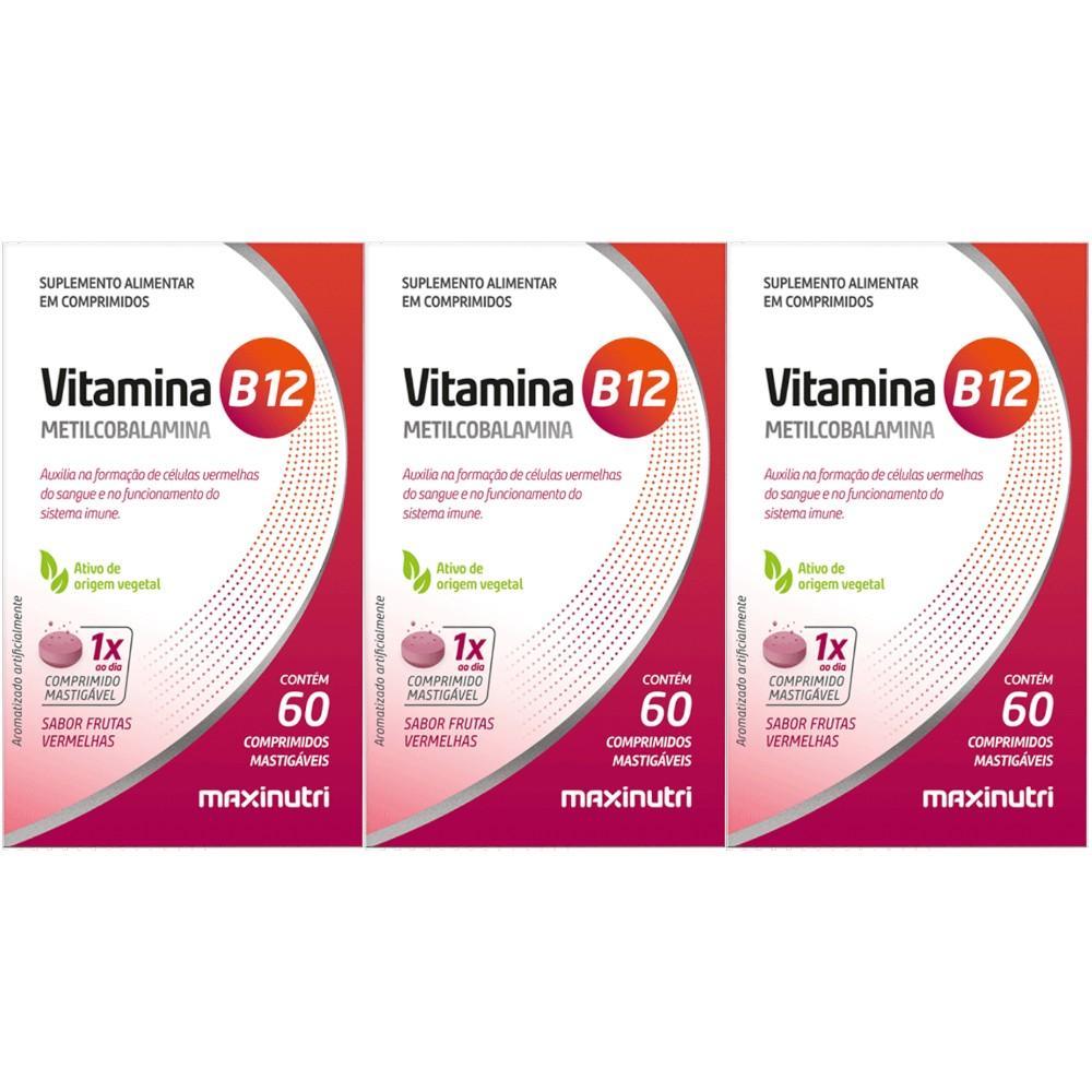 Kit Vitamina B12 Metilcobalamina Maxinutri Com 3 Caixas De 60 Comprimidos Mástigaveis Cada