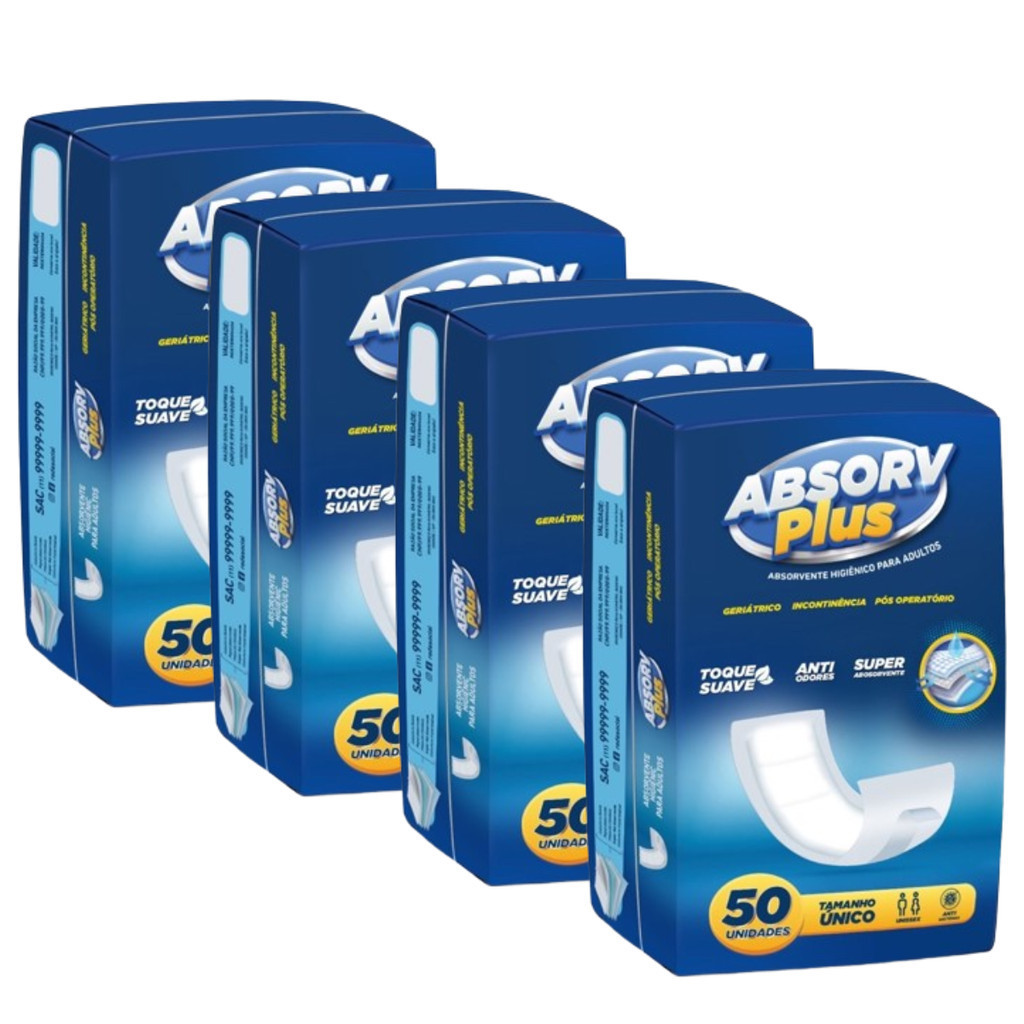 Kit 200 Unidades Absorvente Geriátrico Absorv Plus - 4 Pacotes em Oferta na Shopee