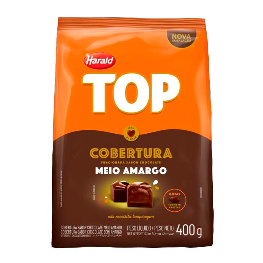 Cobertura Chocolate Meio Amargo Top Gotas 400g HARALD em Oferta na Shopee