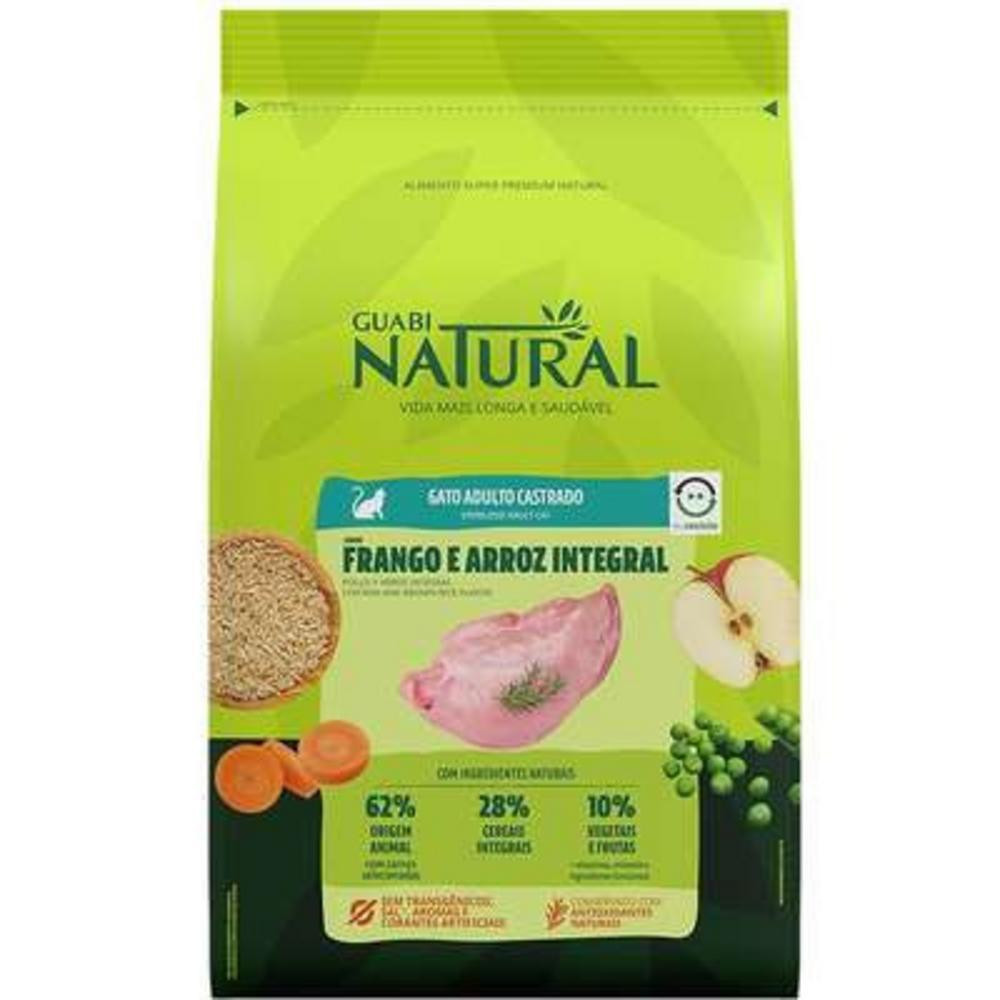 Ração para Gatos Adultos Castrados Sabor Frango e Arroz Integral 7,5Kg Guabi Natural