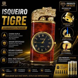 Acendedor de Tigrão com Relógio Descarregado（sem gas）  chama dupla Luxo