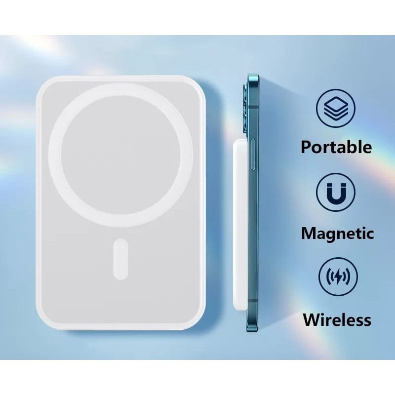 Carregador Portátil Indução para iPhone/Android Magsafe Apple Sem fio Bateria Ca