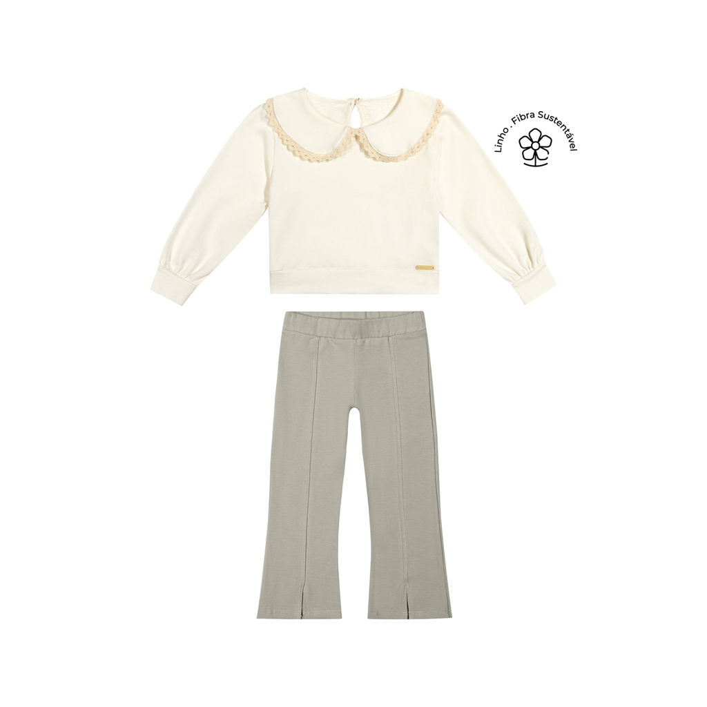Conjunto Infantil Menina Gola Com Renda Colorittá Bege