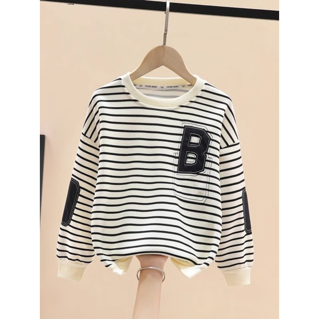 Meninos moletom primavera outono estilo moda 2025 novo estilo bonito manga comprida camiseta forro de lã topo crianças o