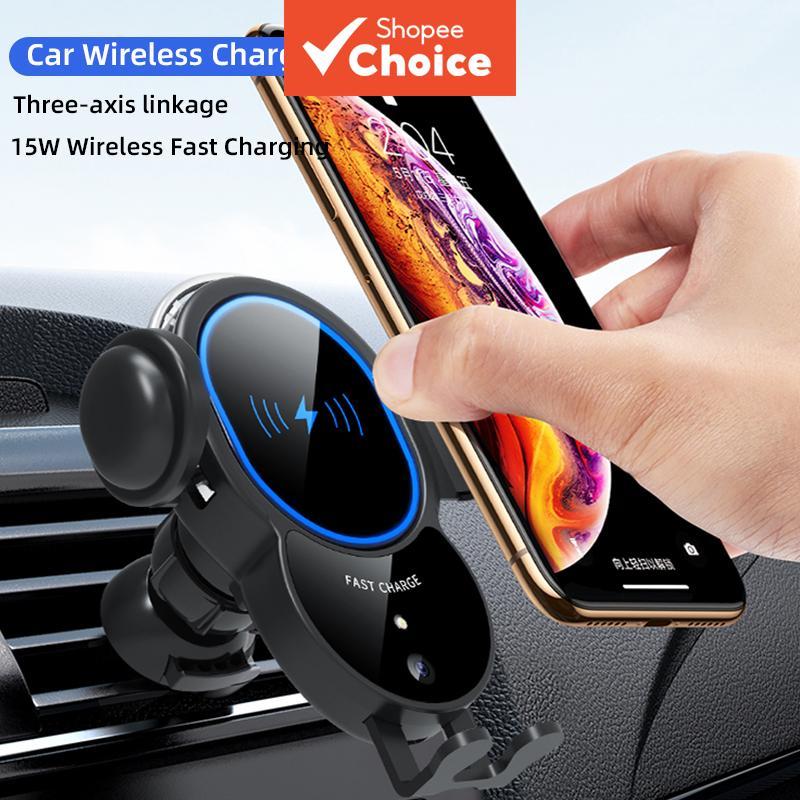 Suporte de telefone para carregador veicular com clipe de sensor automático, carregamento rápido sem fio para iPhone