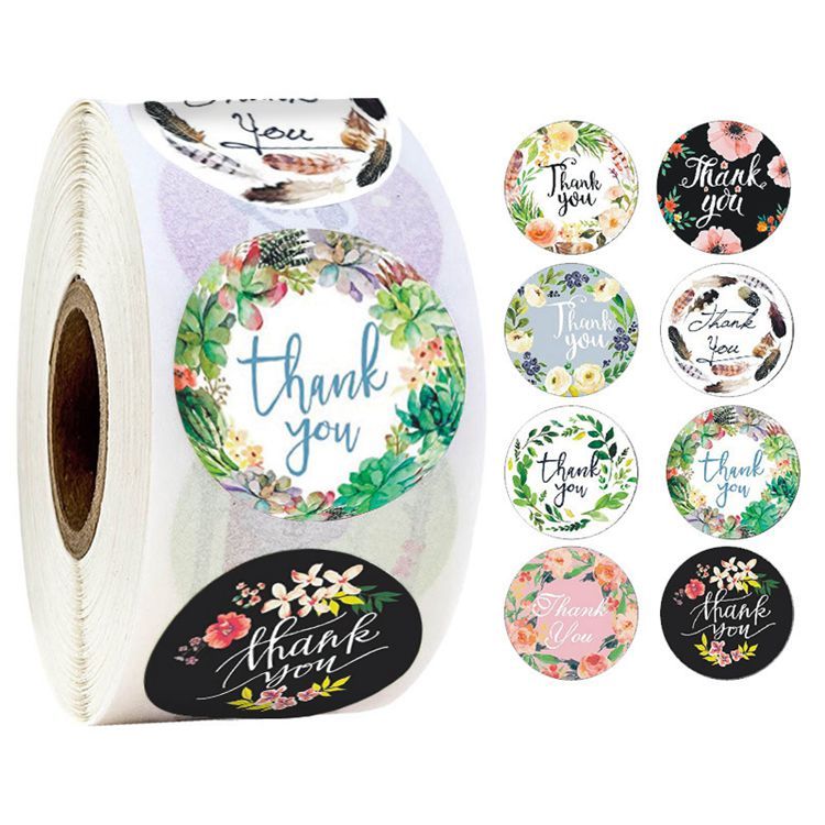 500 peças em flores obrigado adesivos redondos adesivos de vedação de presente obrigado adesivos embalagem de doces deco
