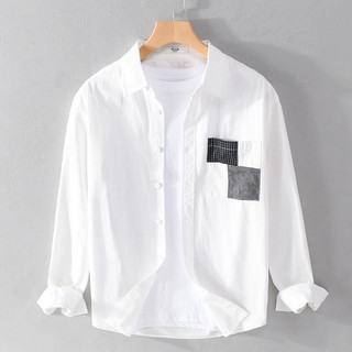 Algodão puro primavera outono branco camisa de manga comprida masculina fresco japonês Casual All-Match juventude simple