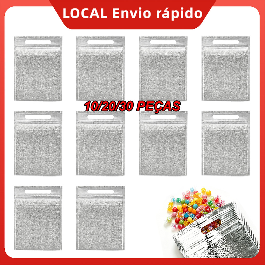 Saco Térmico Reutilizável 10/20/30 Peças, com Zíper e Alça para Comidas, Frutas e Bebidas