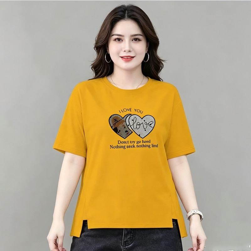 [Roupas femininas plus size] Camiseta Casual solta 50kg pode usar roupas de verão versão coreana 130kg Roupas femininas