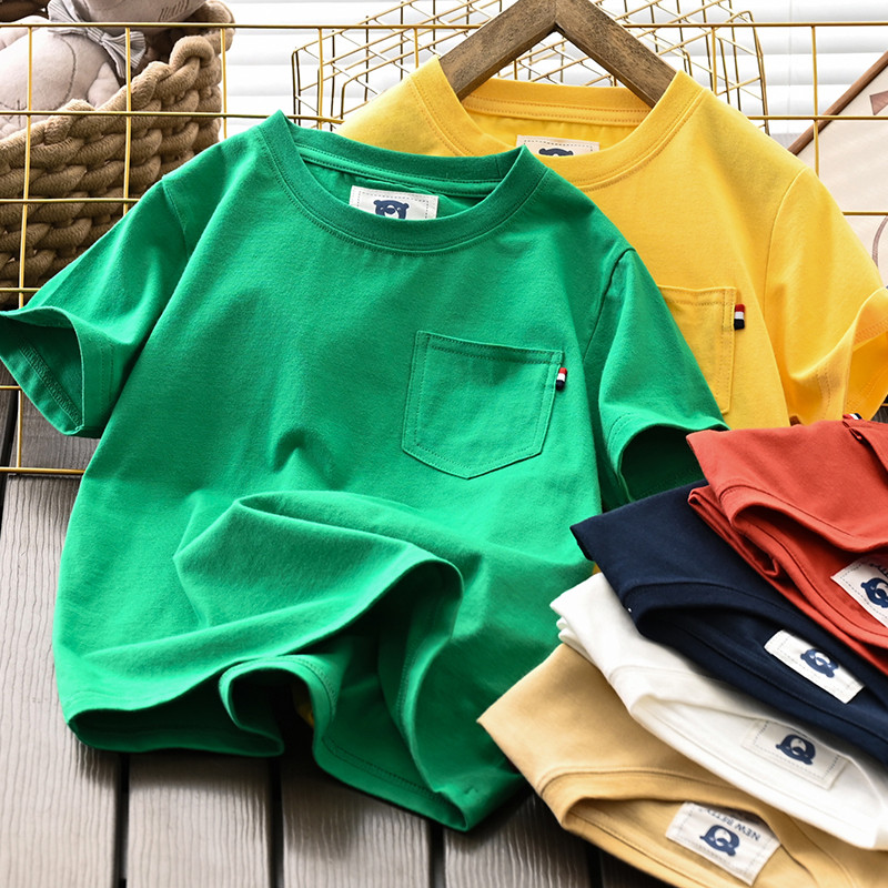 Crianças camiseta meninos de manga curta topos meninos meninas multicolorido meia manga médio grande bolsos infantis ass