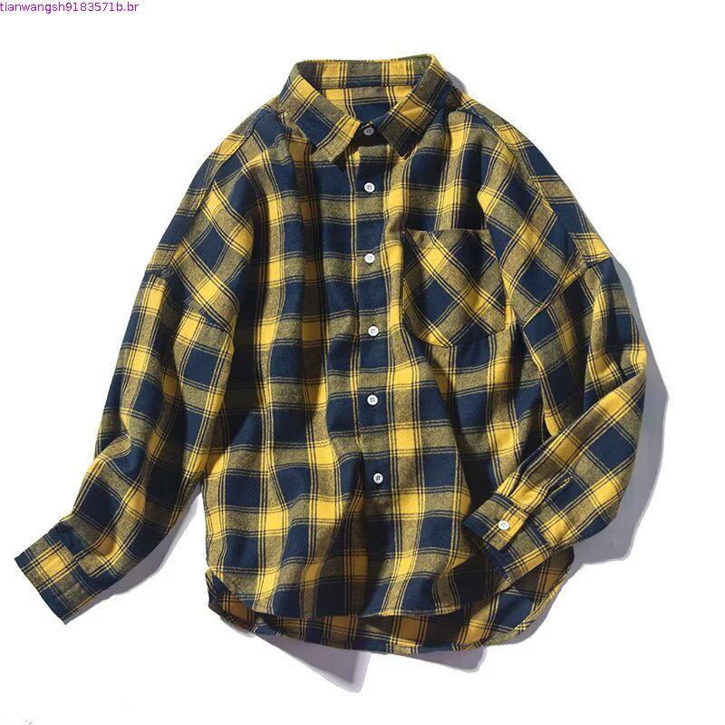 Estilo Hong Kong ins csa xadrez masculina de manga comprida novo estilo na moda cor combinando bonito solto jaqueta c