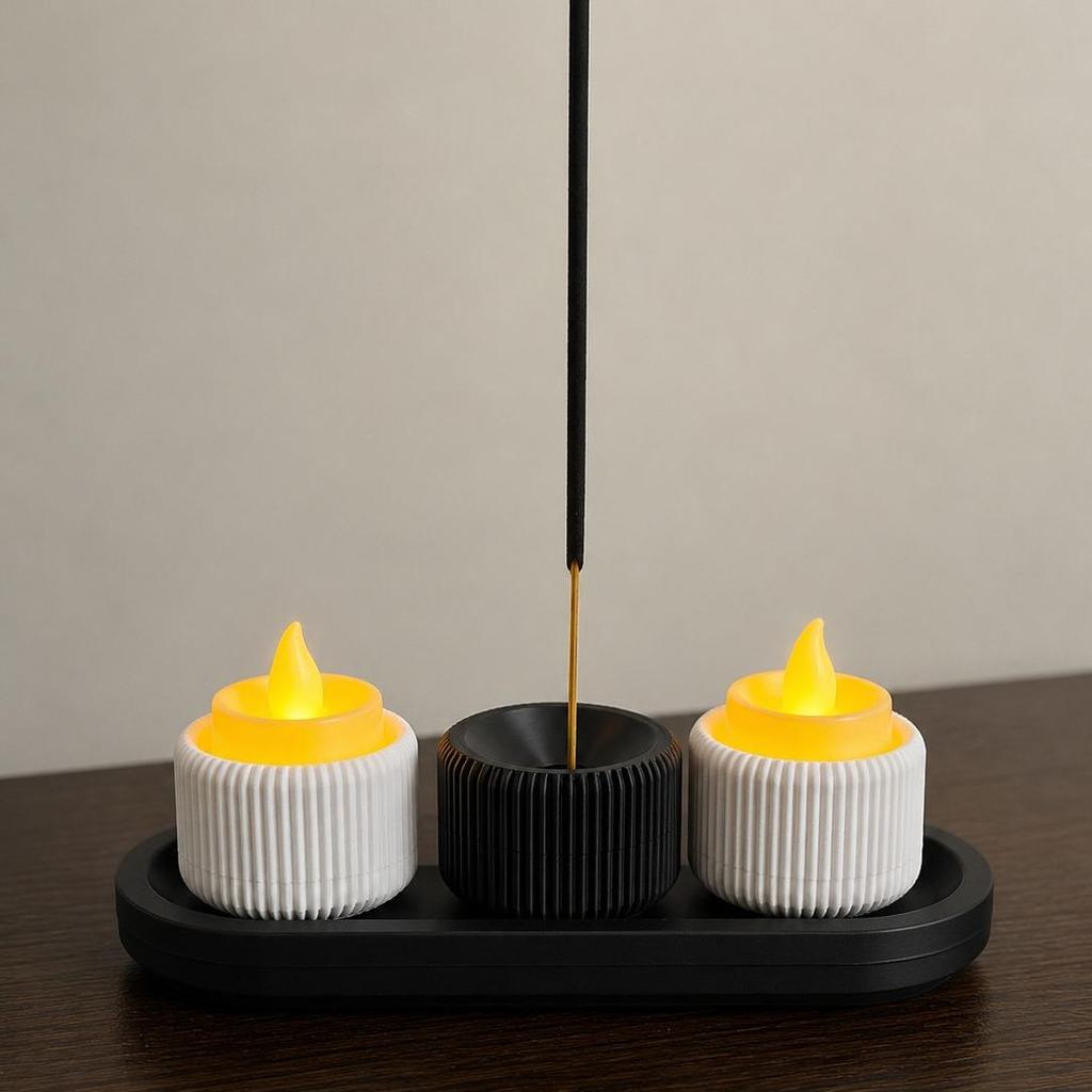 Imagem Kit Porta Velas Incensário Canelado Zen Decorativo