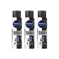 Kit 3 Desodorante Antitranspirante Aerosol Nivea Men Invisible Black & White 150ml
