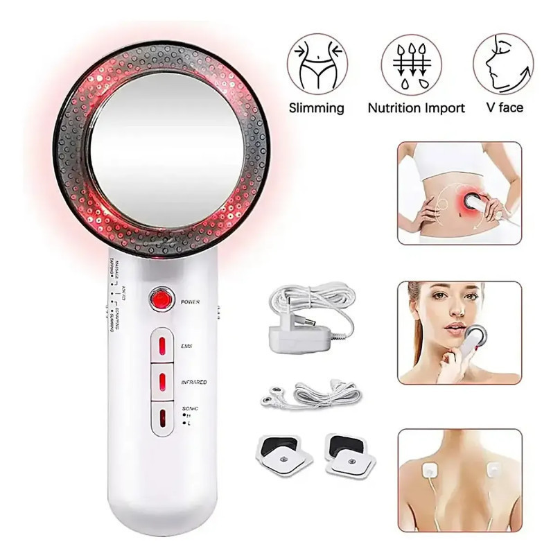 Aparelho De Massagem Corporal Facial Ultrassom EMS Infravermelho Portátil Bivolt Uso Doméstico Com Eletrodos
