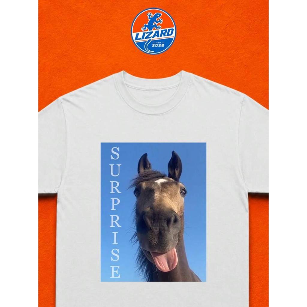 Camiseta Meme Surprise Horse T-shirt Engraçada Cavalo Estampada Camisa Blusa Unissex Masculino Feminino 100% Algodão