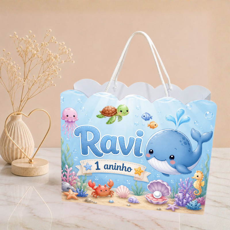 Sacolinha Fundo do Mar menino Personalizado | Sacolinha | Mimos | Lembrancinha | Aniversário Jardim PEGUE E MONTE