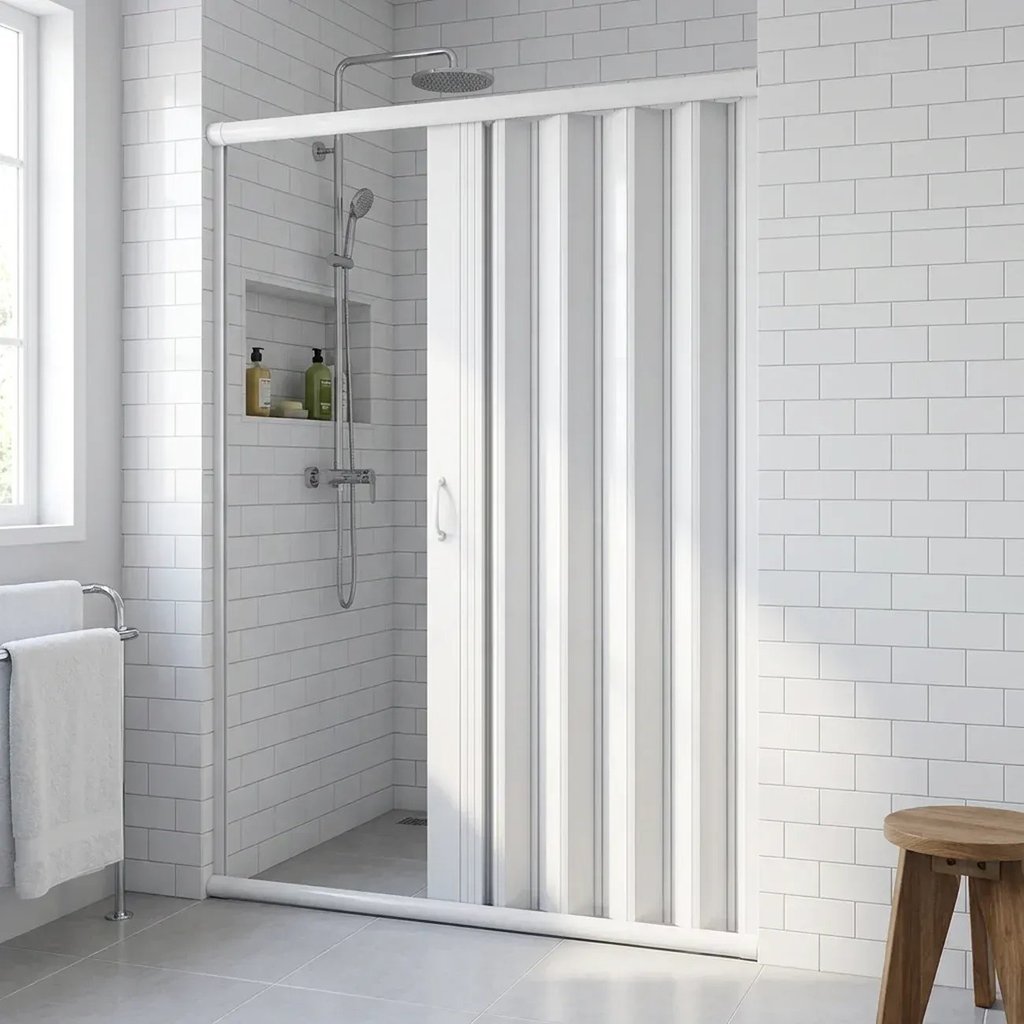 Box para Banheiro de PVC 190x185cm Sanfonado Frontal Bcf Branco