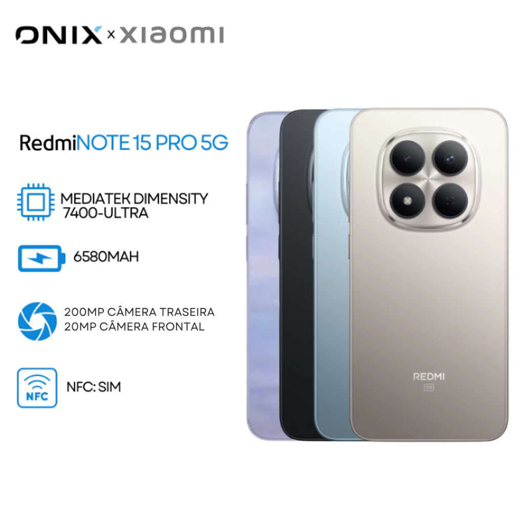 Xiaomi Redmi Note 15 PRO 5G,Versão Global 256GB/8GB RAM, MediaTek Dimensity 7400