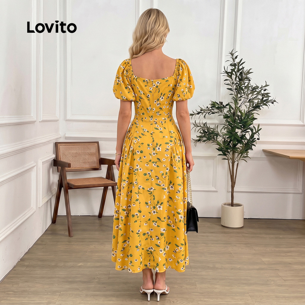 Lovito Casual Vestido De Férias Estilo Resort Com Zíper Amarelo Para Primavera/verão Feminino LBL29324 · foto 2