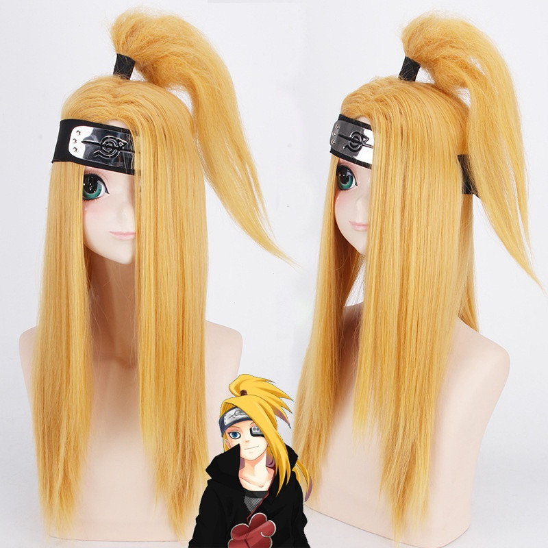 Peruca de Cosplay de Anime Akatsuki Halloween Deidara para Homens, Mulheres e Crianças, Peruca Longa Dourada NOAN