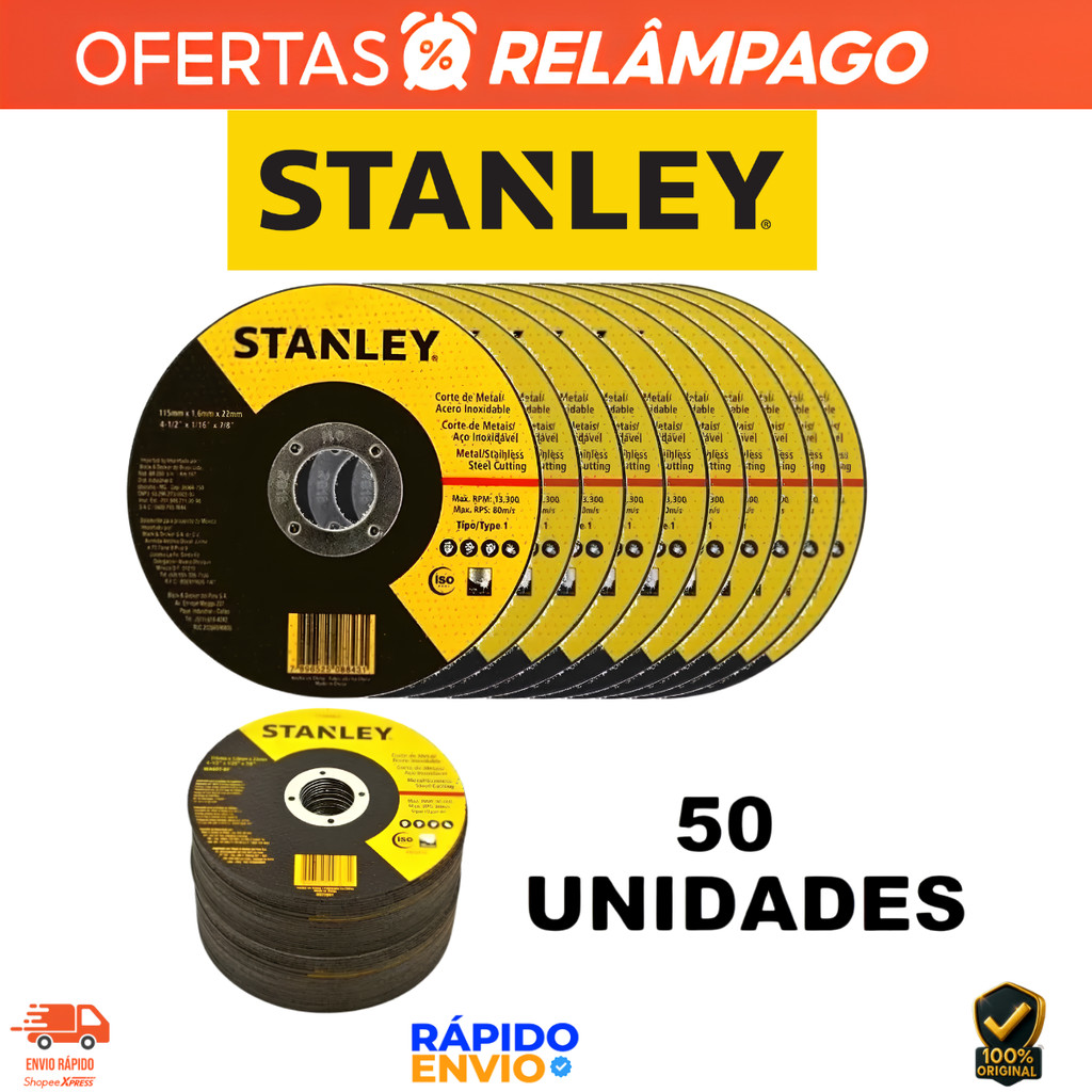 Kit 50 Discos De Corte Fino Abrasivo Metal E Inox 41/2 Stanley Modelo Sta8061 Oferta Resistente