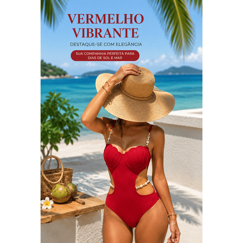 Maiô Feminino Engana Mamãe com Bojo e Aro Recorte Vazado Alças Ajustáveis Moda Praia