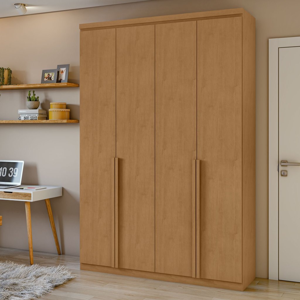 Guarda Roupa Solteiro 4 Portas 2 Gavetas MDF Alonzo 153.5cm Marrom Amêndoa Clean Amêndoa Clean