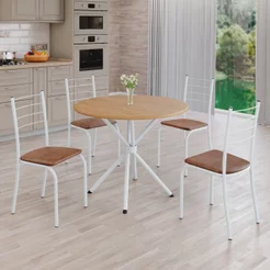 Conjunto Mesa Rendonda 4 Cadeiras Imbuia Rio Branco/Marrom Branco/Marrom/Imbuia