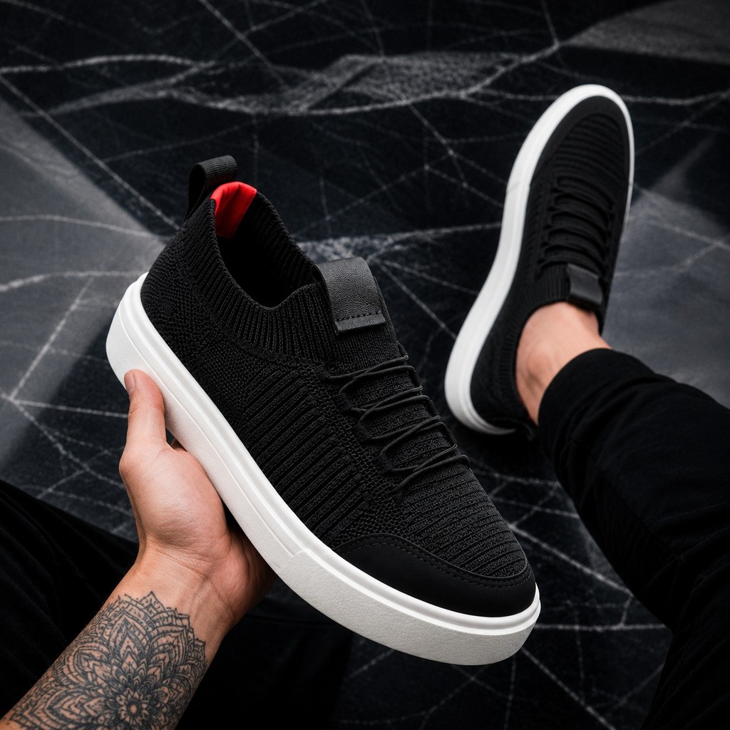 Tênis  Malha Knit Masculino Casual Elegante Respirável Confortável Trabalho Passeio Dia a Dia