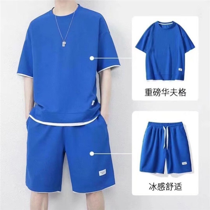 Waffle Shorts terno masculino de manga curta roupas masculinas um conjunto combinando bonito Street Wear Casual roupas e