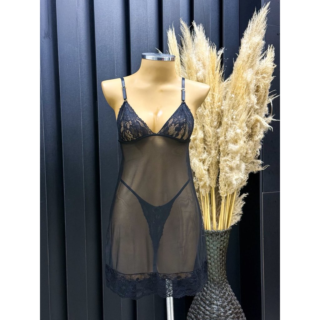 Camisola De Tule Com Renda