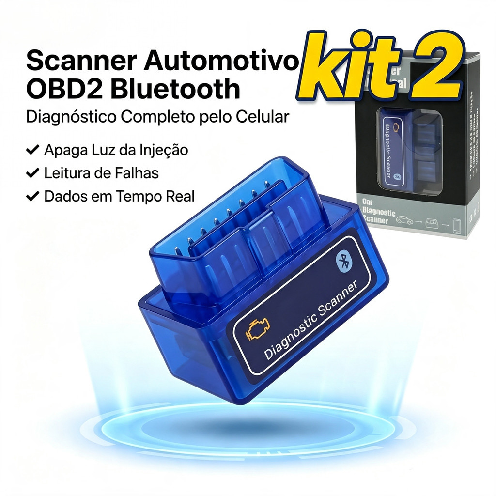 KIT 2 Scanner Automotivo OBD2 Bluetooth ELM327 Diagnóstico Carro Android iPhone