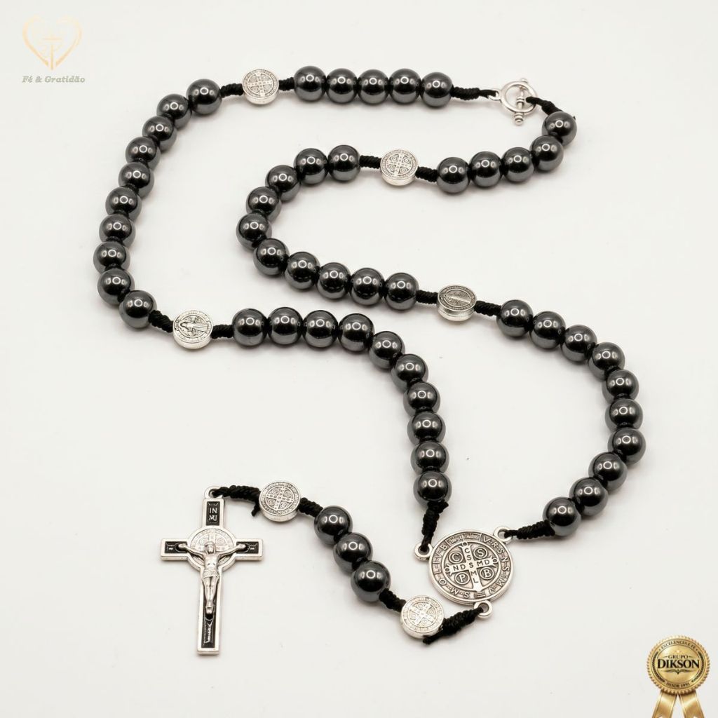 Terço De Hematita Colar Masculino São Bento 8mm Fecho T Proteção Equilíbrio Energético Original Luxo