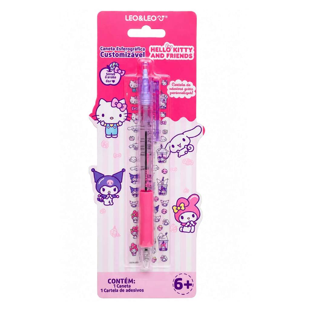 Caneta Esferográfica 0,7mm Hello Kitty com Adesivos Personalizáveis - Leonora 10746