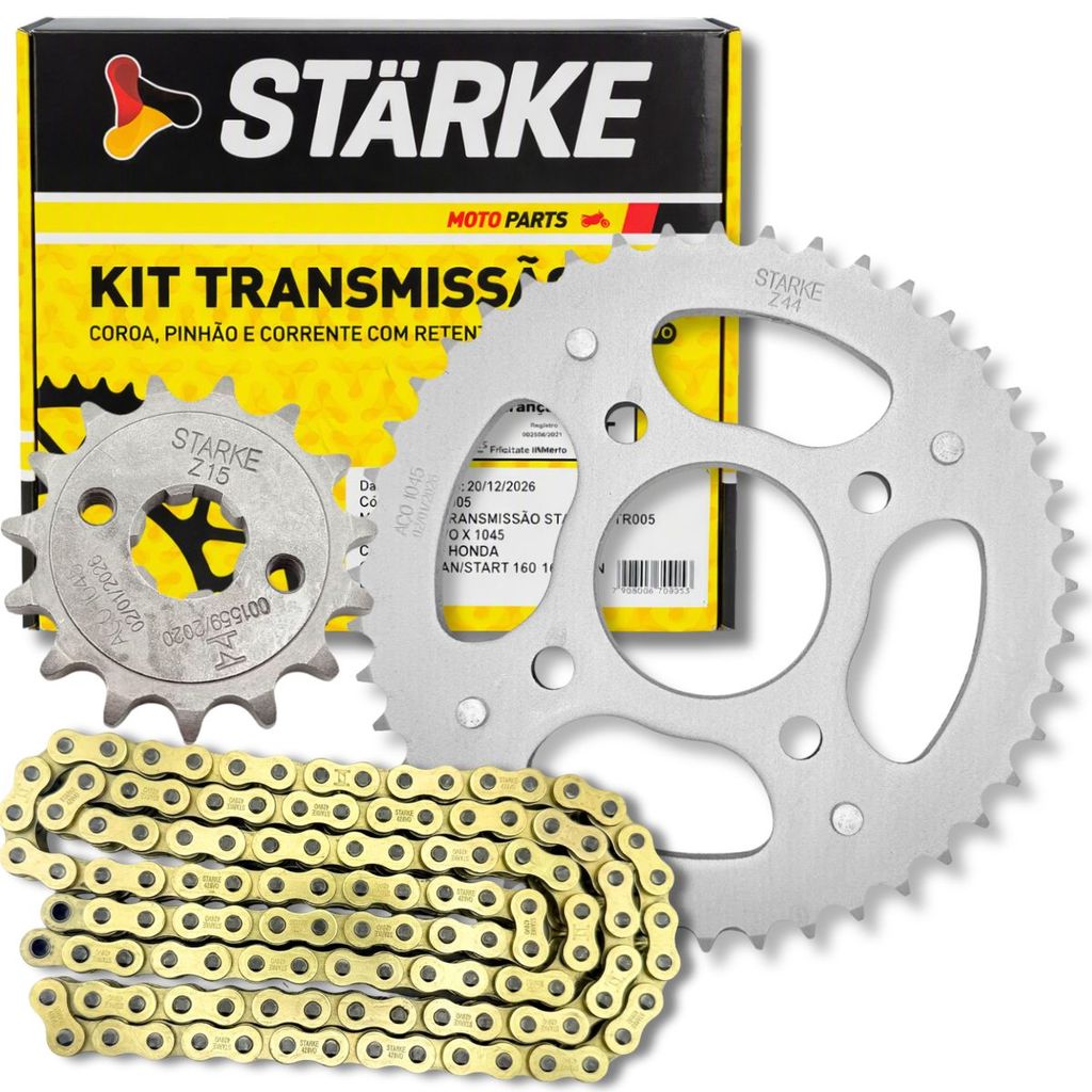 Kit Relação Cg 160 Titan / Cg 160 Fan / Cg 160 Start Com Retentor (Corrente Dourada)