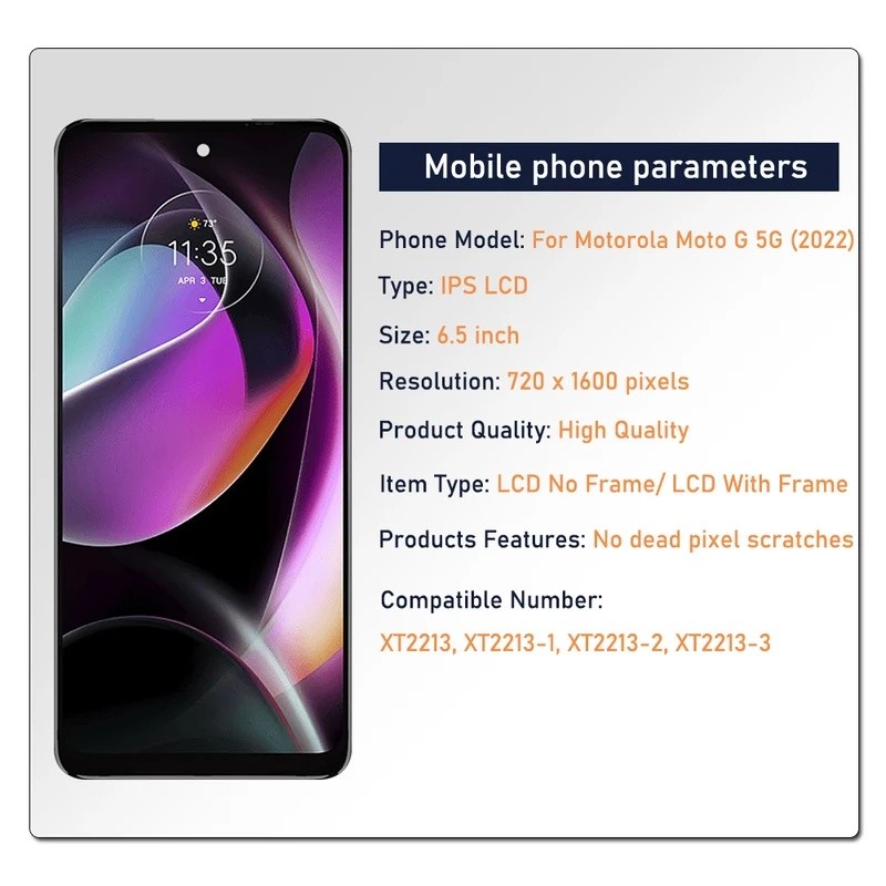 6.5 " Para Motorola Moto G 5G 2022 LCD XT2213 Display Com Quadro Tela De Toque D