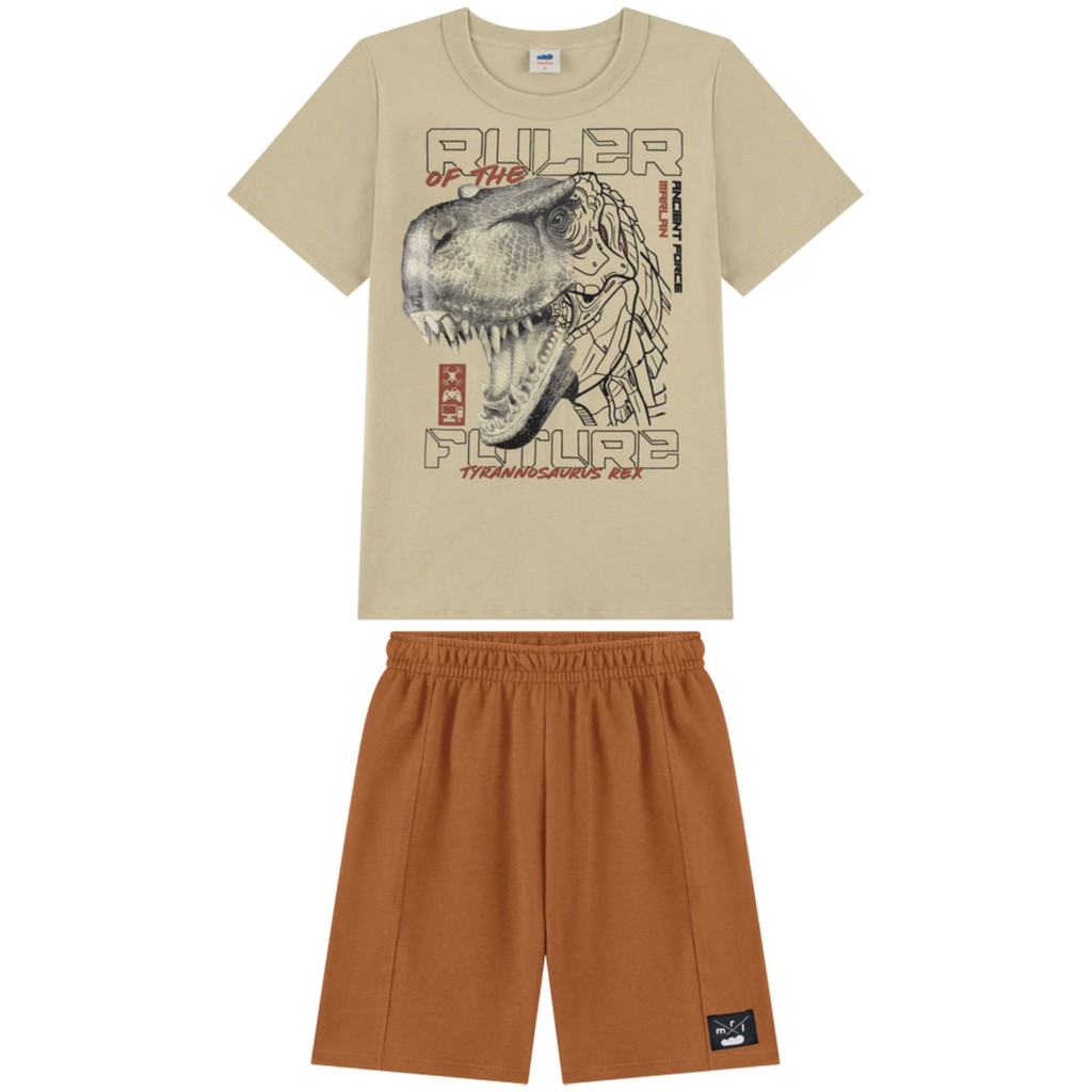Conjunto Infantil Menino Camiseta Dinossauro e Bermuda Marlan