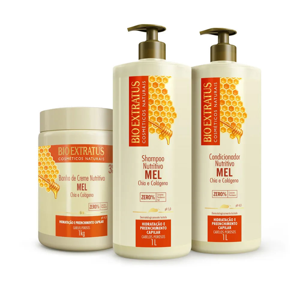 Kit Shampoo + Condicionador + Máscara Bio Extratus Mel