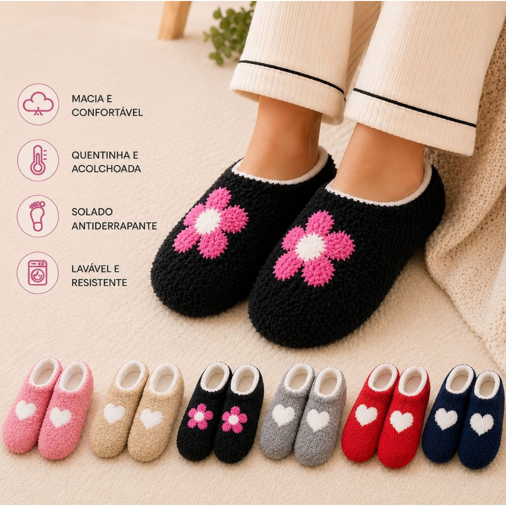 Meia Pantufa Feminina Antiderrapante Peluciada Inverno Quentinha Macia Confortável 36 ao 40