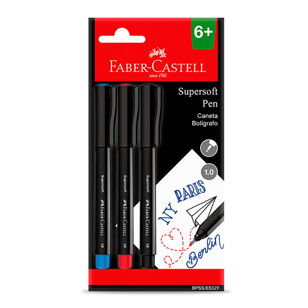 Caneta hidrográfica Supersoft Pen 1.0mm BPSS/ES3ZFz356525 com 3 unidades Faber-Castell