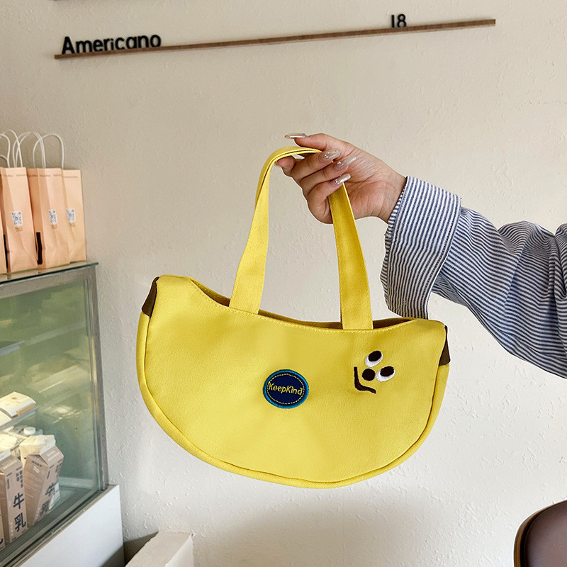 [Estoque pronto] Novo estilo bonito desenho animado bolsa de lona bordada bolsa de trabalhador de escritório passeio beb
