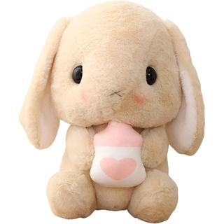 Brinquedo de Pelúcia HOUPU - Coelho de Orelhas Caídas Sentado, Coelho Branco de Páscoa de Pelúcia com Cenoura, Brinquedo
