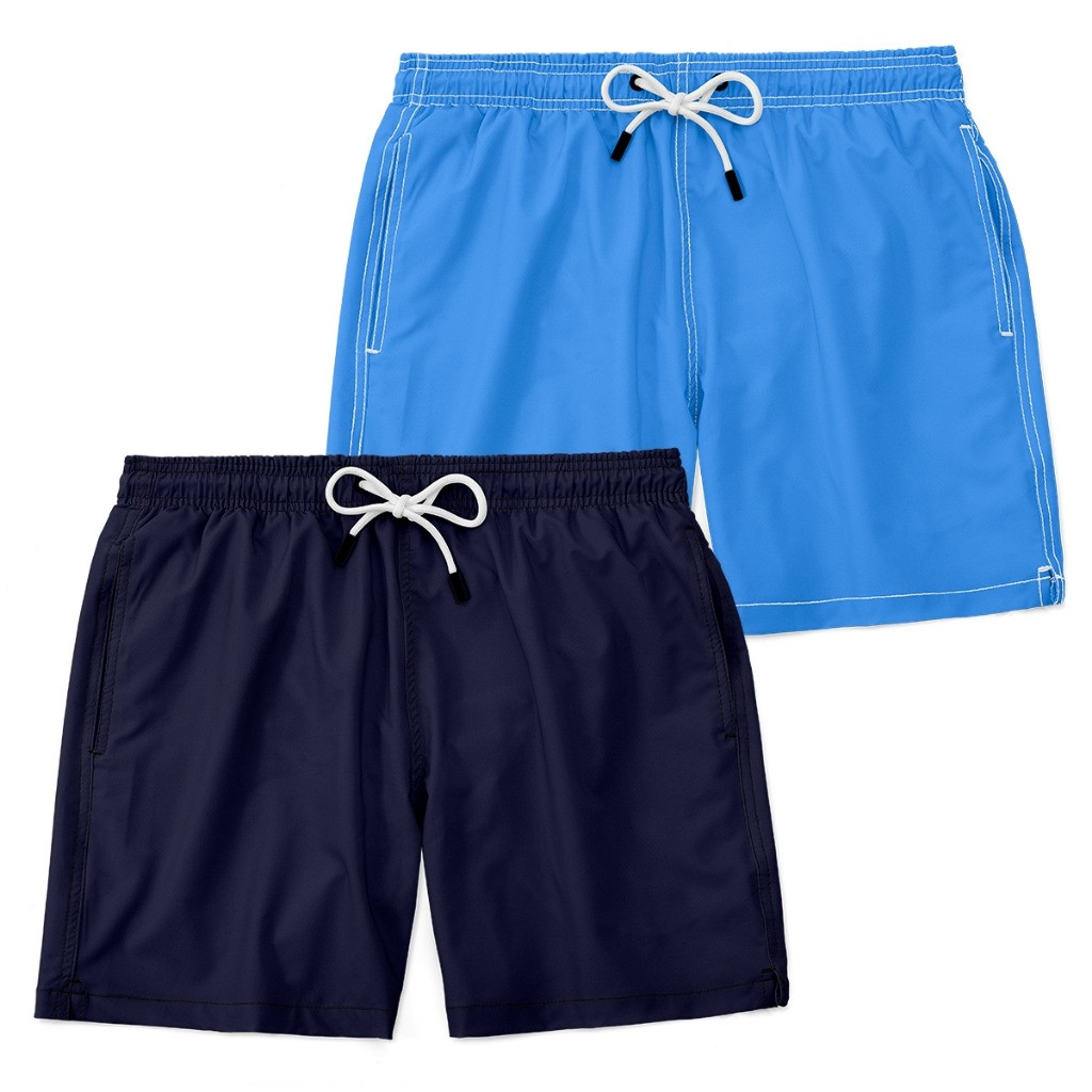 Kit 2 Shorts Masculino Básicos Moda Praia Piscina Lazer Esportes Casual Leve com Bolsos e Cordão Ajustável