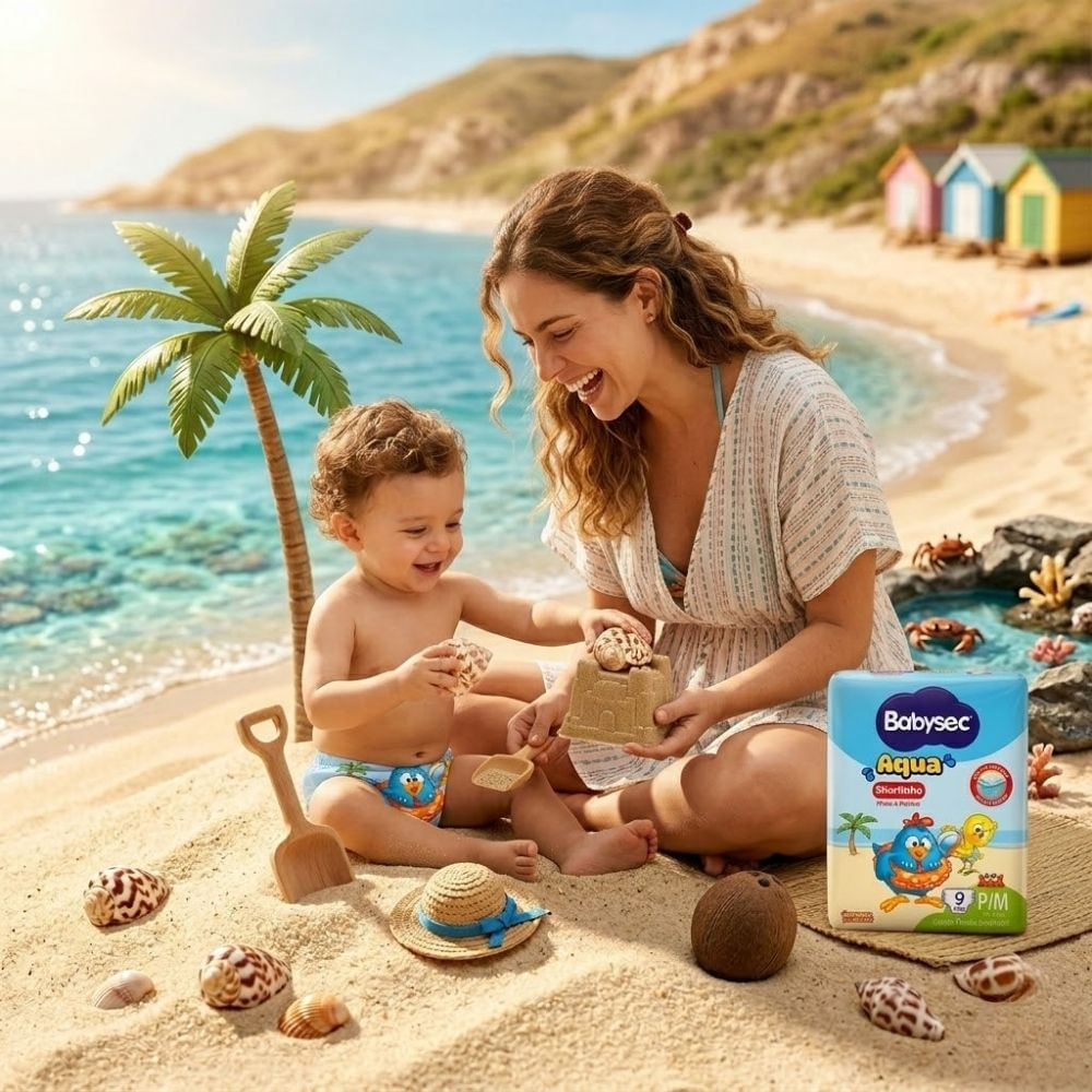 Fralda Babysec Shortinho Praia e Piscina Tamanho P/M com 9 Unidades Descartáveis · foto 2
