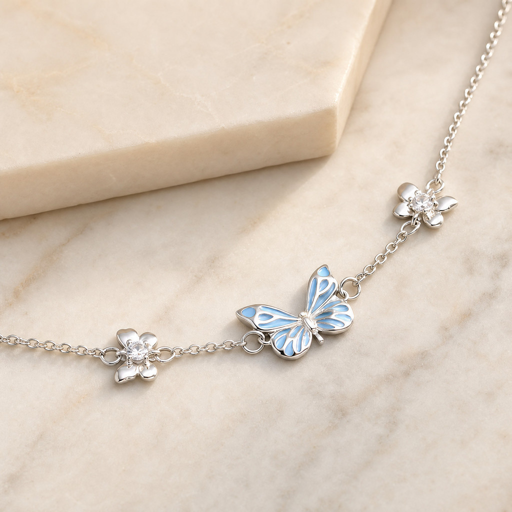 Vnox Dainty Butterfly Pingente Colar E Pulseira De Zircão Conjunto De Joias De Aço Inoxidável À Prova D'água Presente Pa · foto 2
